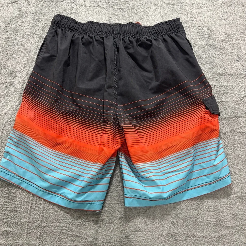 George M Black Orange Blue Ombre Striped Board‎ Shorts Mens Casual Festival